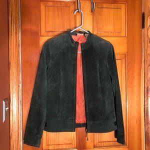 Green Suede Jacket With Orange Pop Lining